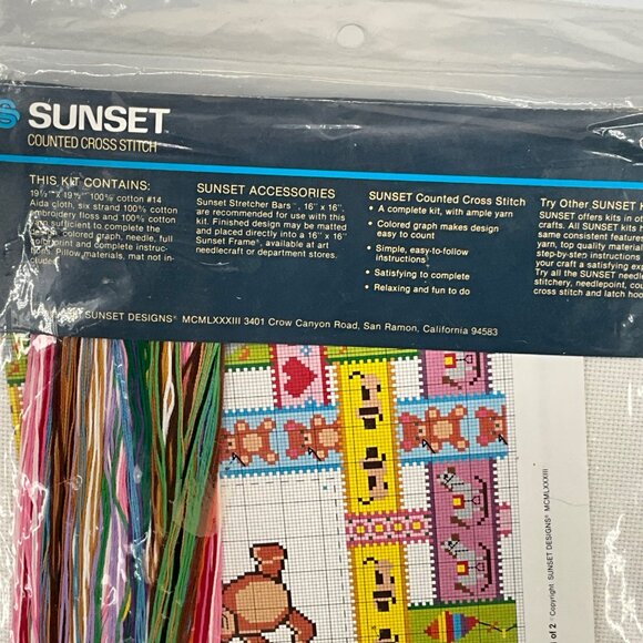 Sunset Counted Cross Stitch Kit "Bears, Balloons & Butterflies Pattern Thread & - Picture 4 of 4